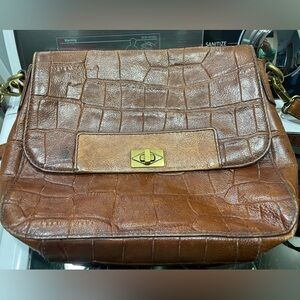 Vintage Fossil Brown Croc Leather Crossbody Handbag